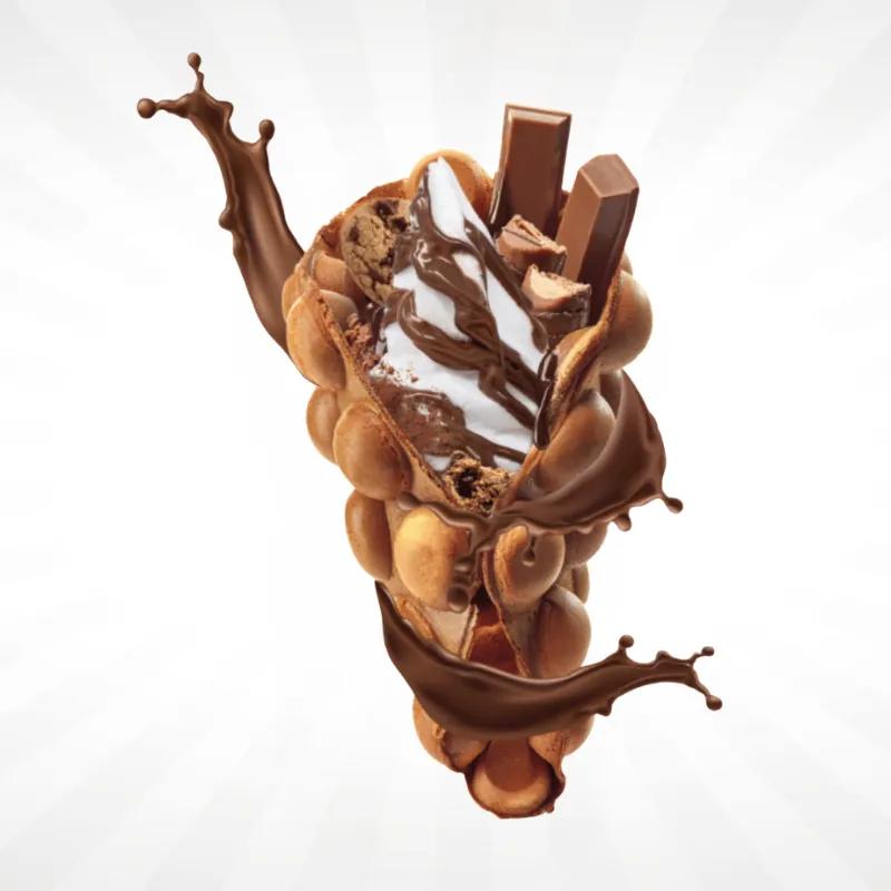 Bubble waffle garnie de glace et chocolat